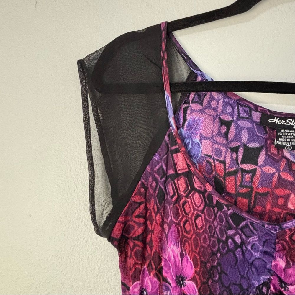 HERSTYLE Purple Black Asian Floral Print Maxi Dress S Y2K Fairy Whimsi Babydoll‎ - Picture 8 of 14